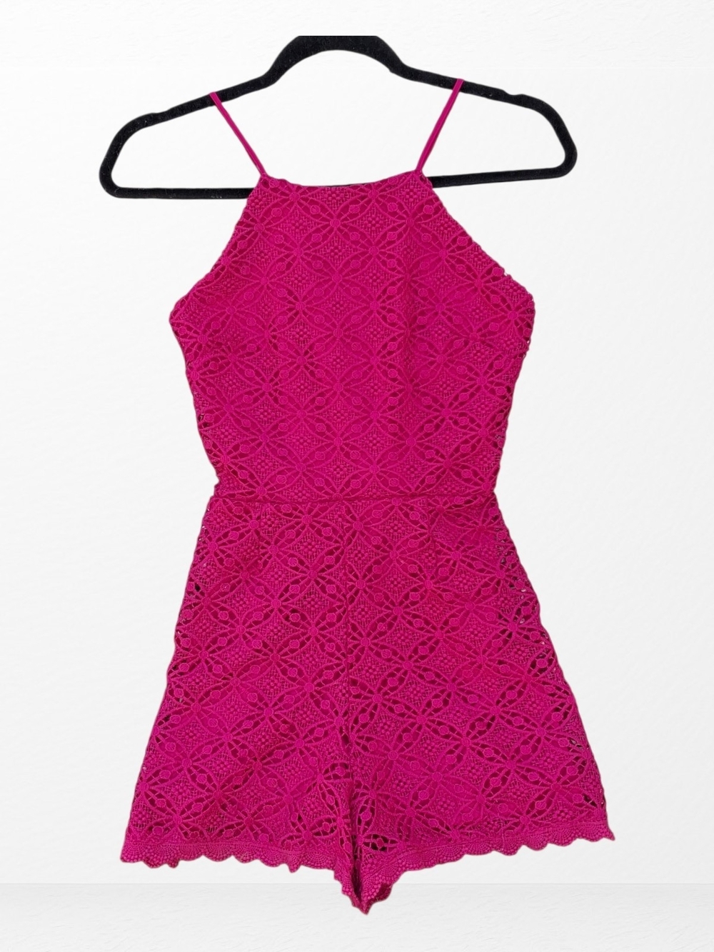 Speechless Fuchsia Lace High Neck Halter Romper